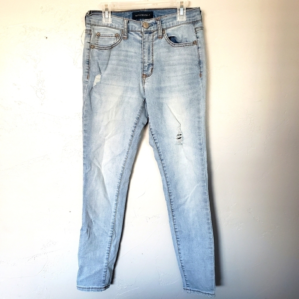 Aeropostale Size 2 Short 2S High Waisted Jeggings Jeans Denim Light Wash